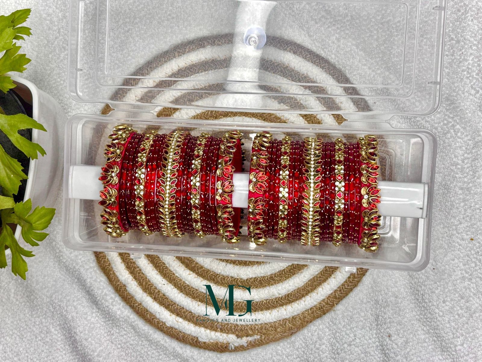 3D Lotus Bangle Combo - Red