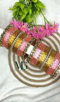 3D Lotus bangles combo pink and golden