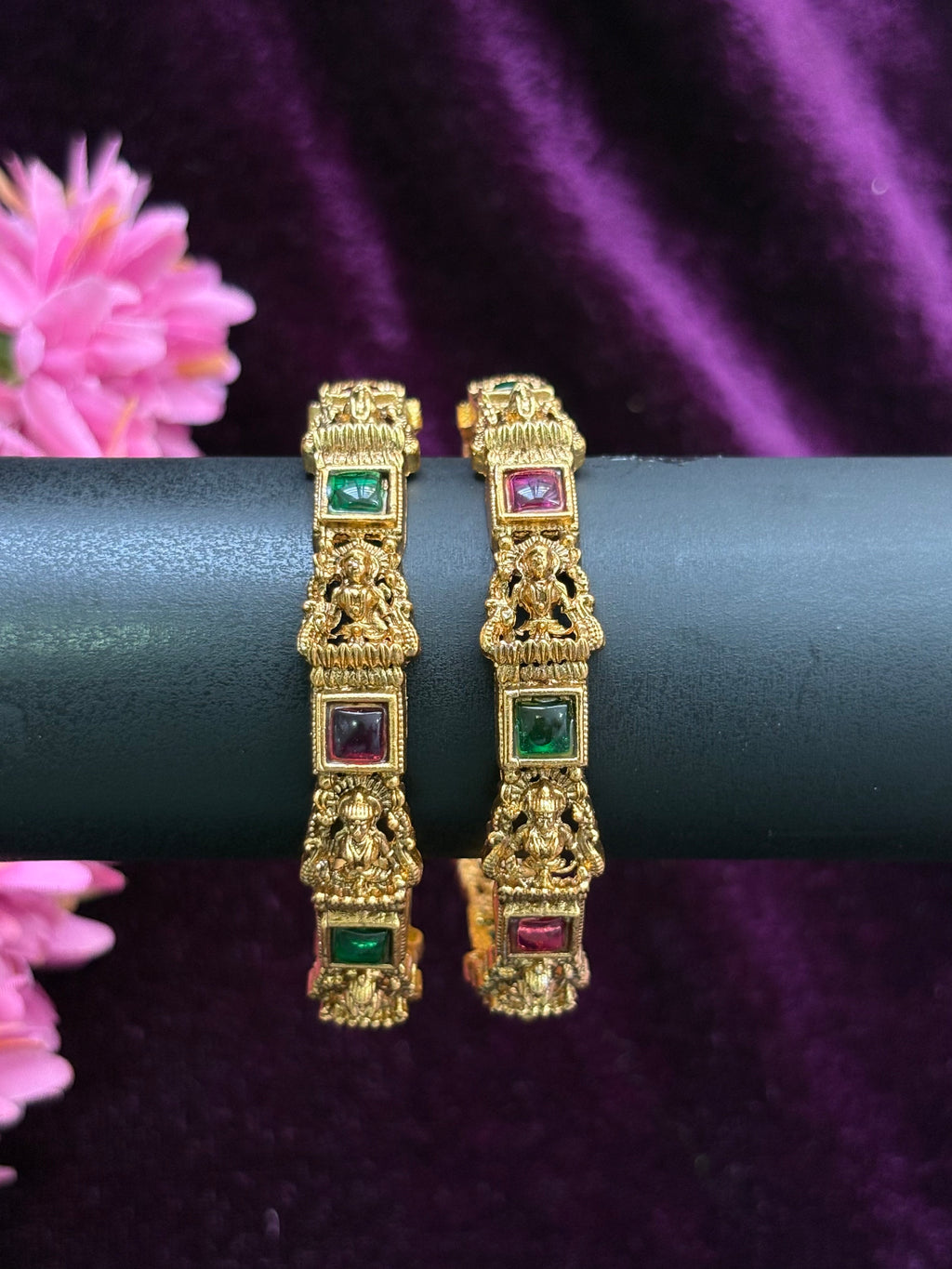 Lakshmi Ruby and Emerald Bangles - Matte Finish