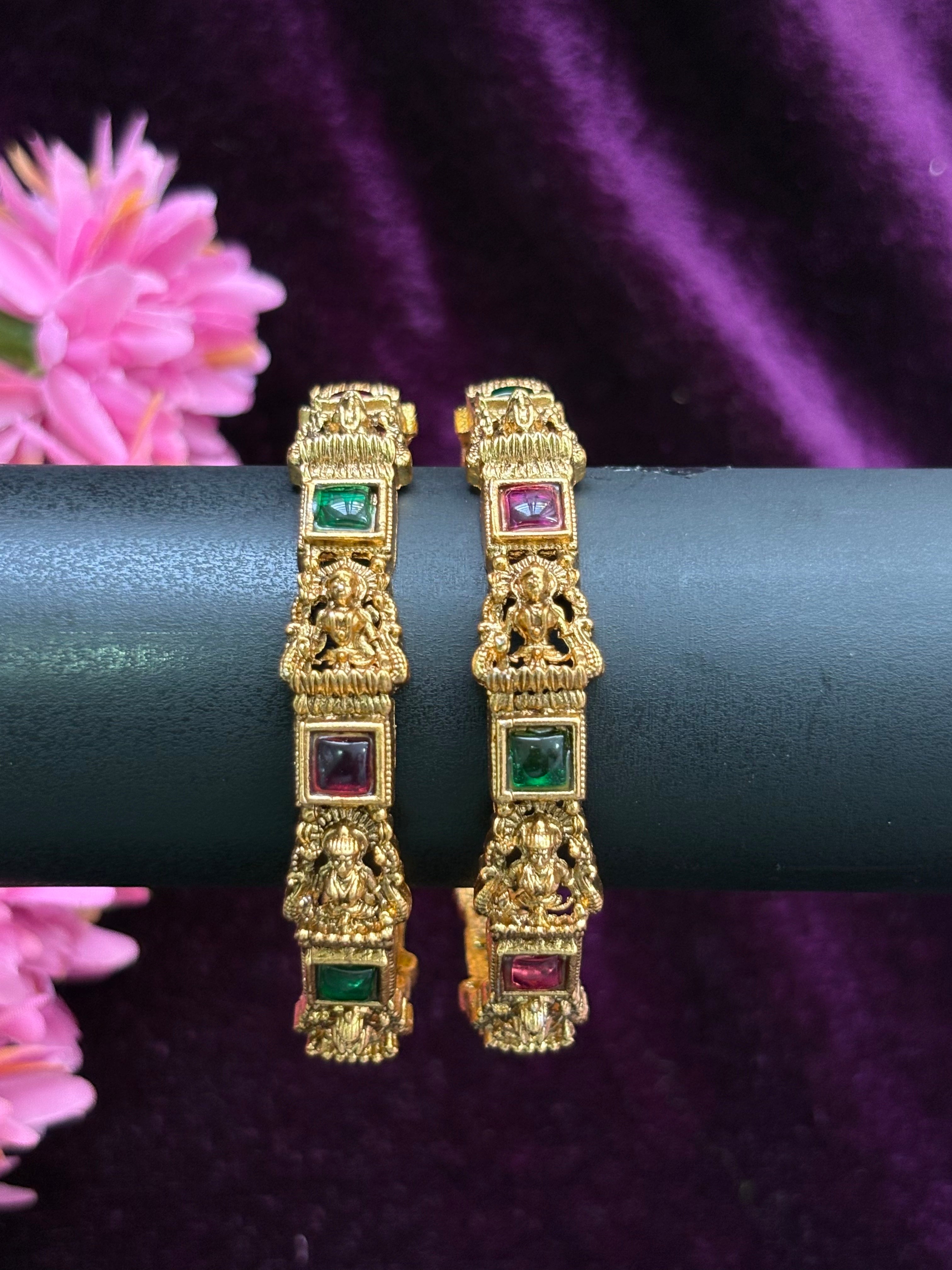 Lakshmi Ruby and Emerald Bangles - Matte Finish