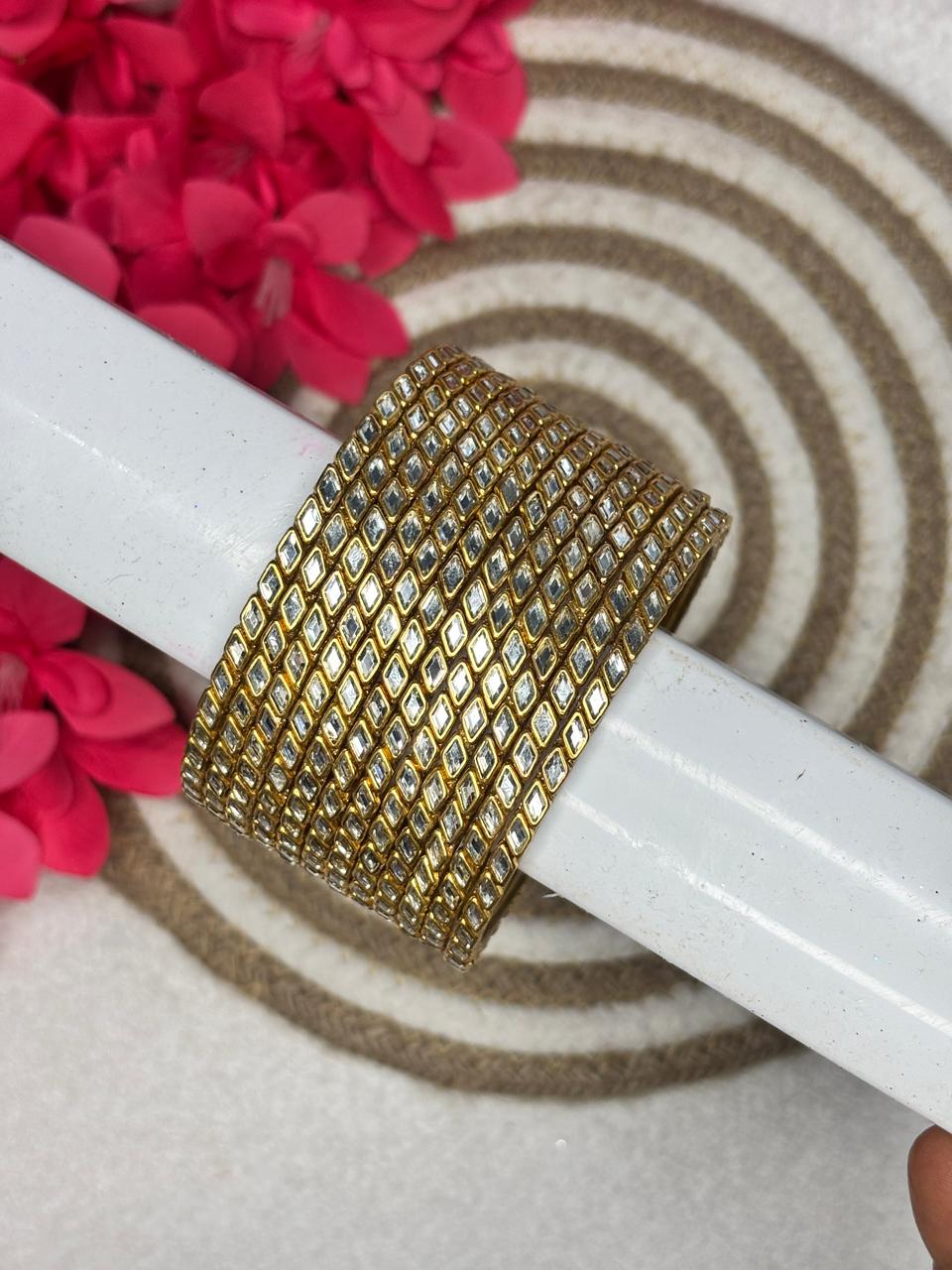 Diagonal Kundan Stone Bangles